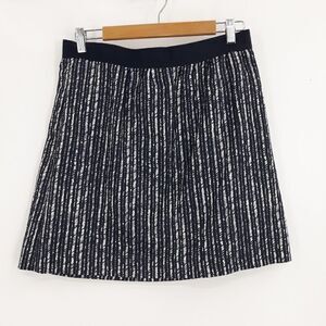 Ann Taylor Loft Linen Mini A-line Skirt Vertical Striped‎ Ribbon Waist Blk Sz 8